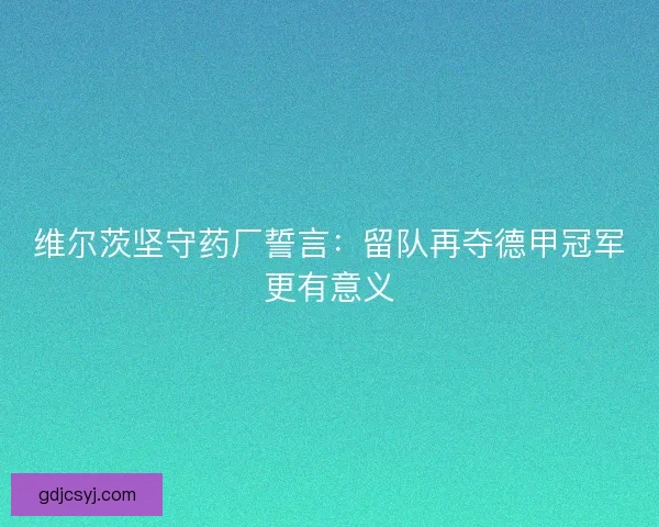 维尔茨坚守药厂誓言：留队再夺德甲冠军更有意义